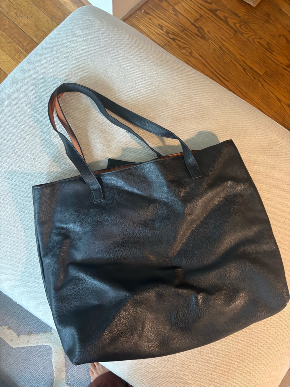 Everyday Black Leather Tote Bag for Women